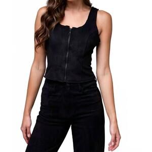 NEW HIDDEN suede bodycon front zipper top in black